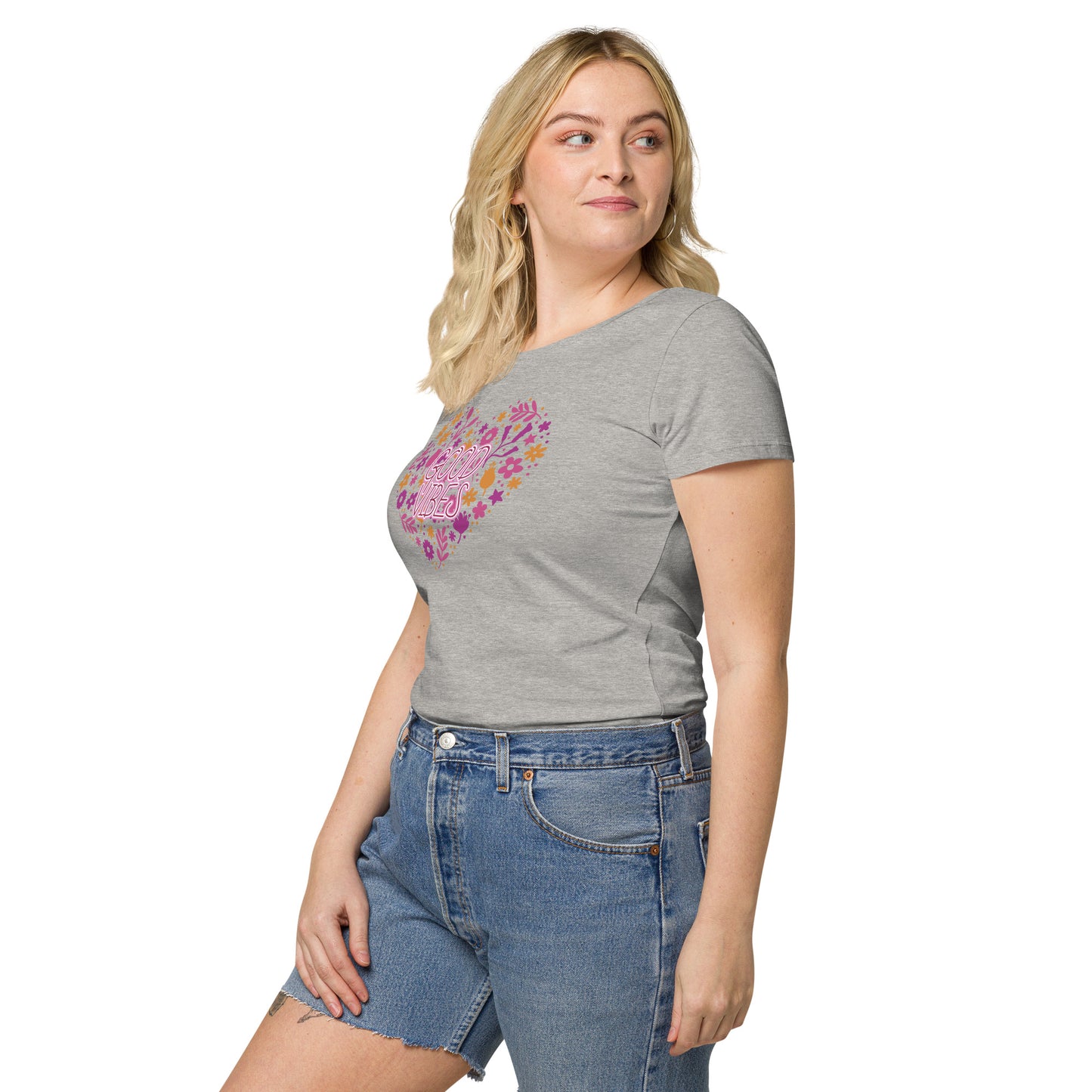 Women’s basic organic t-shirt (Heart Good Vibes)