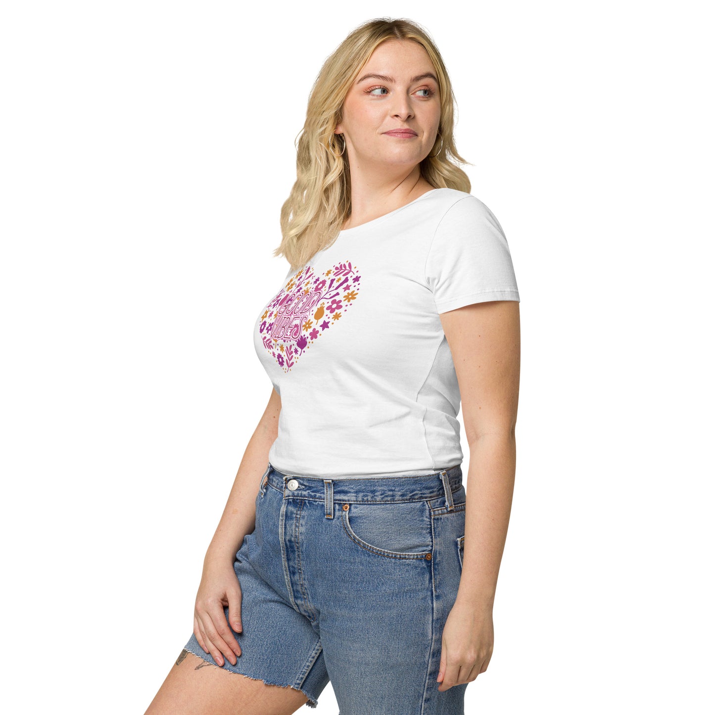 Women’s basic organic t-shirt (Heart Good Vibes)