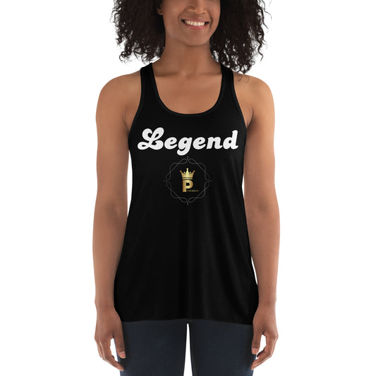 Women's Flowy Racerback Tank (white text, Legend)