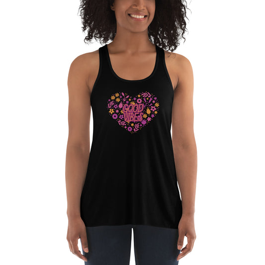 Women's Flowy Racerback Tank (Good Vibes Heart)