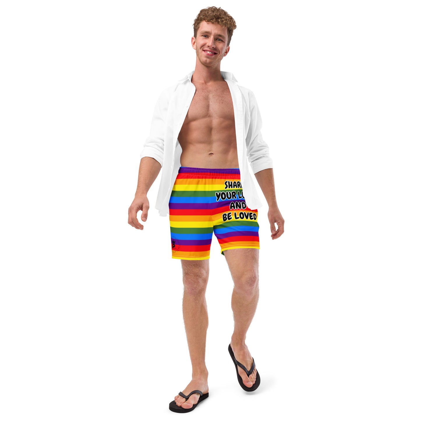 All-Over Print Recycled Swim Trunks - Share Love (rainbow 3)