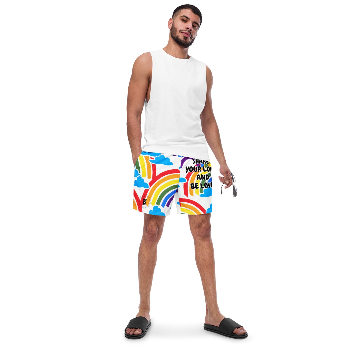 All-Over Print Recycled Swim Trunks - Share Love (rainbow 4)