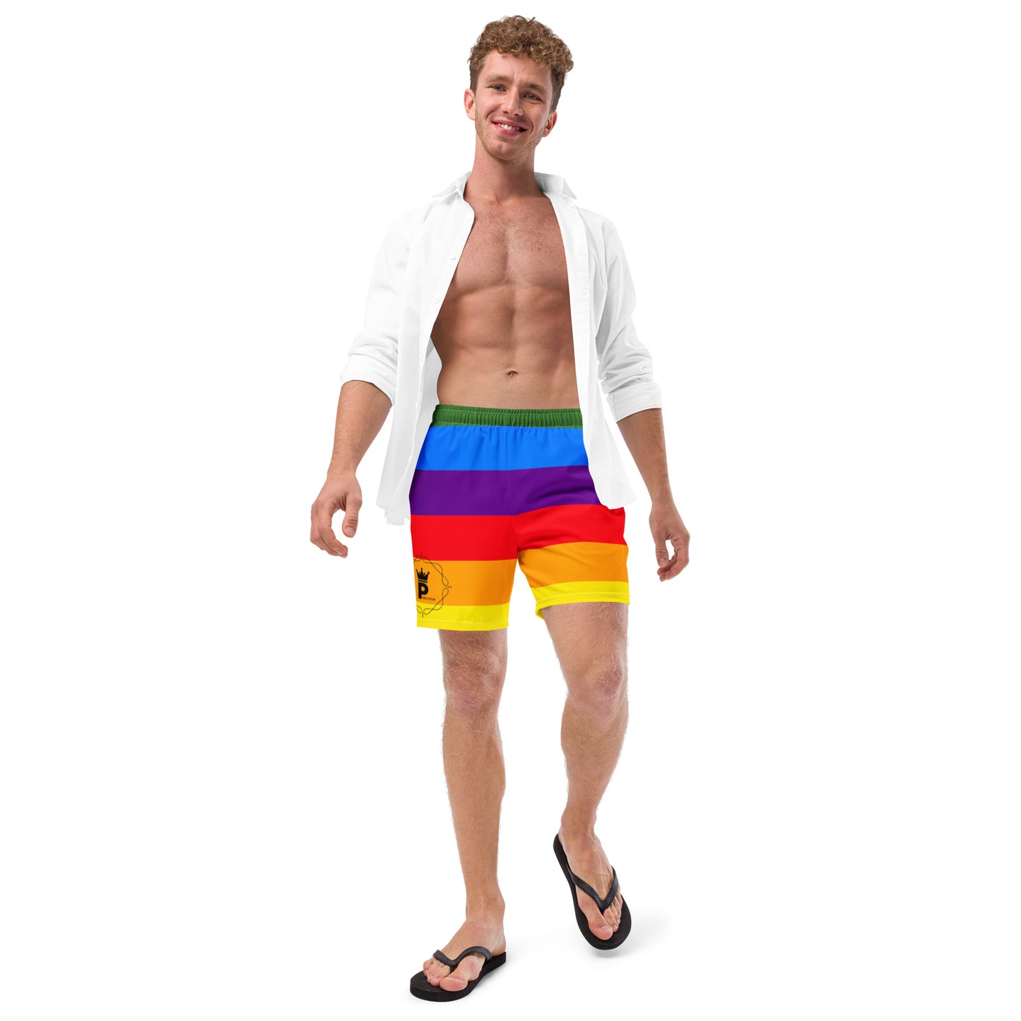 All-Over Print Recycled Swim Trunks - Logo (rainbow 2)