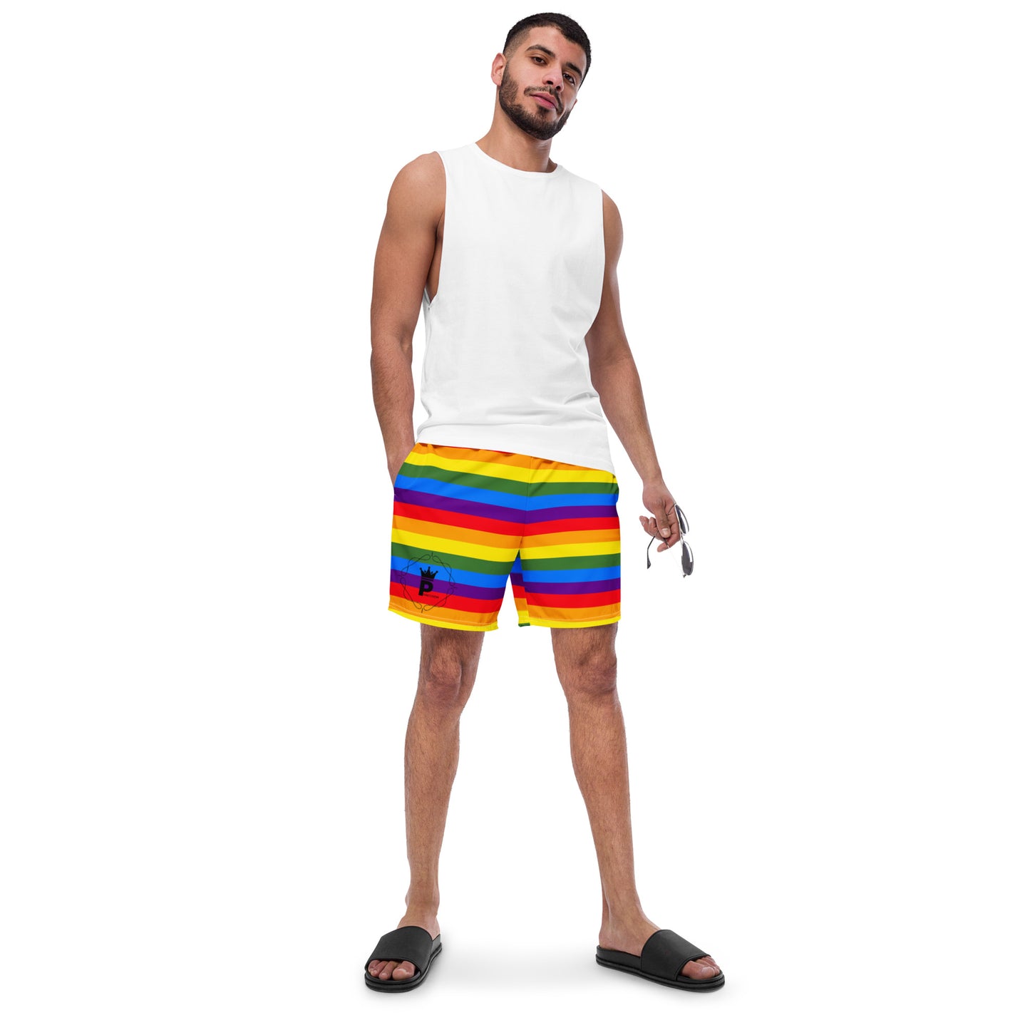 All-Over Print Recycled Swim Trunks - Logo (rainbow 3)