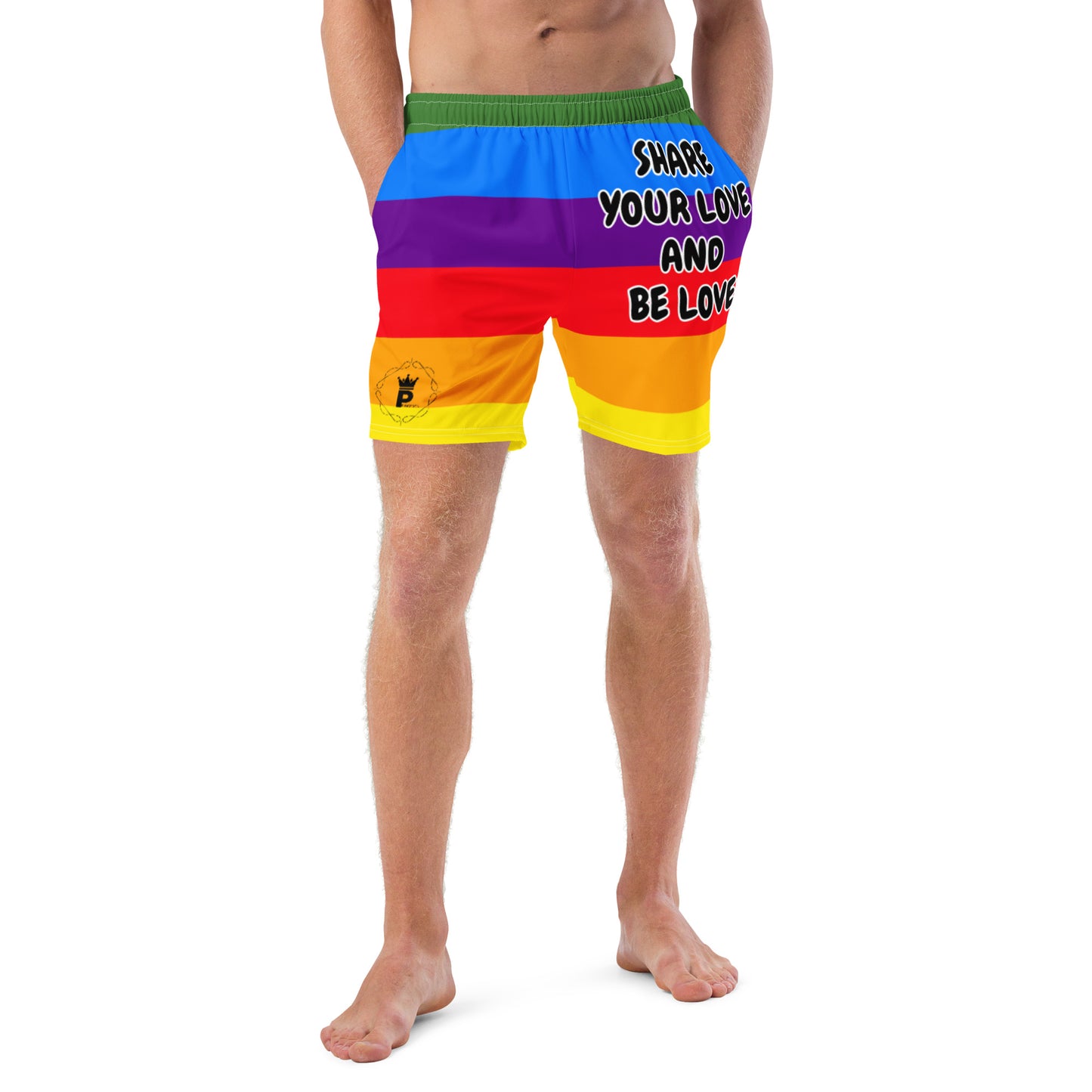 All-Over Print Recycled Swim Trunks - Share Love (rainbow 2)