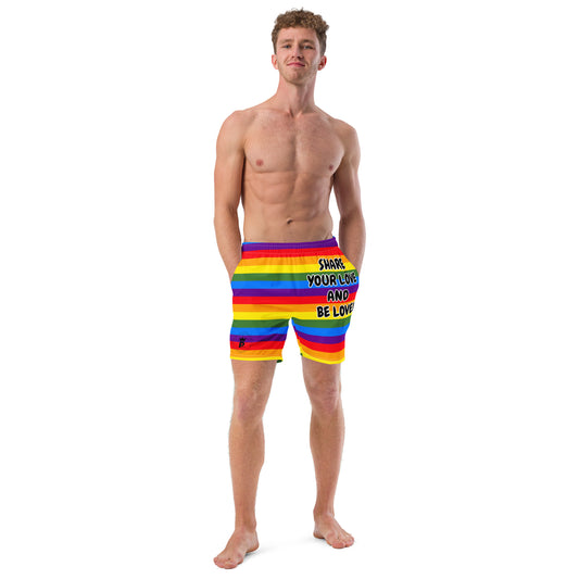 All-Over Print Recycled Swim Trunks - Share Love (rainbow 3)