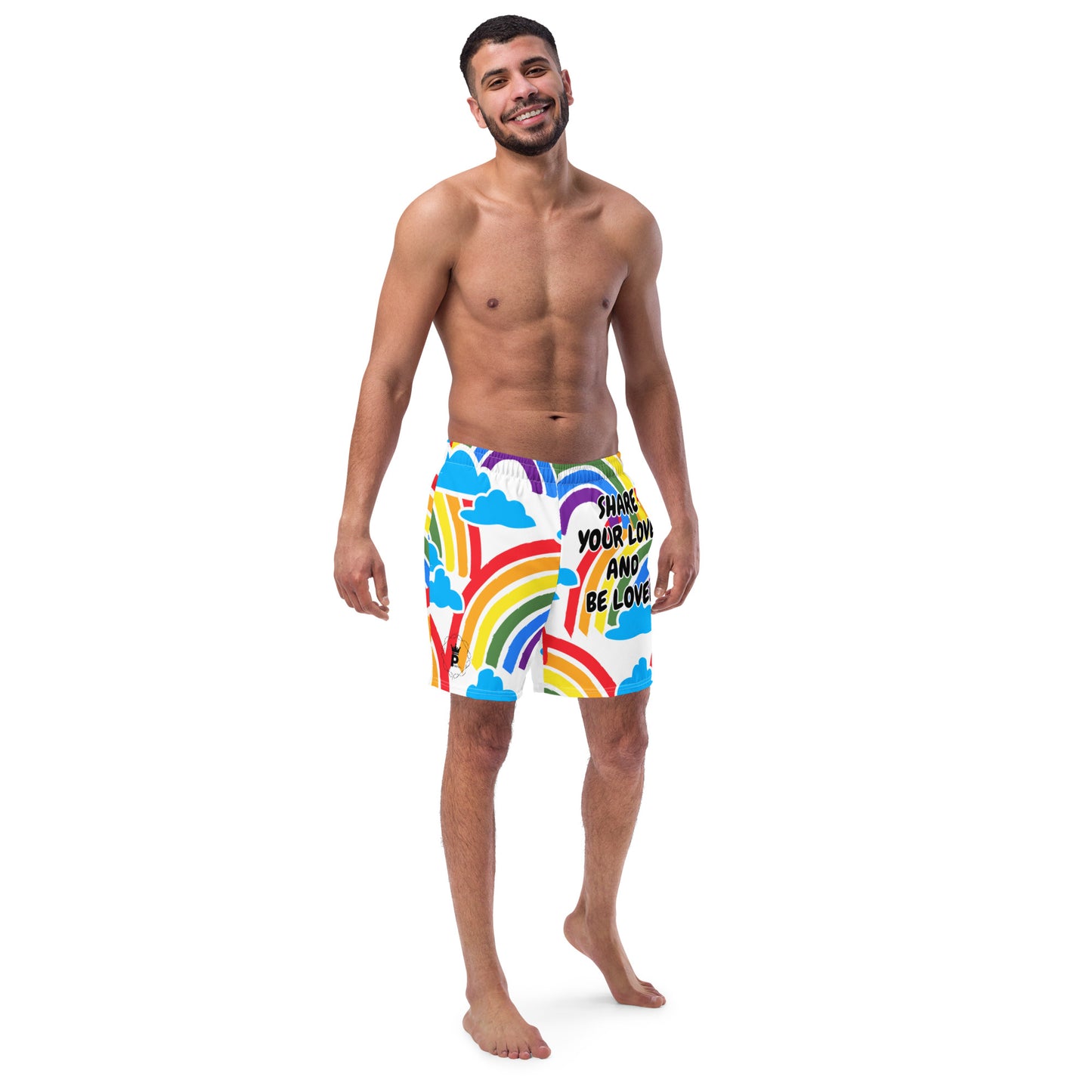 All-Over Print Recycled Swim Trunks - Share Love (rainbow 4)