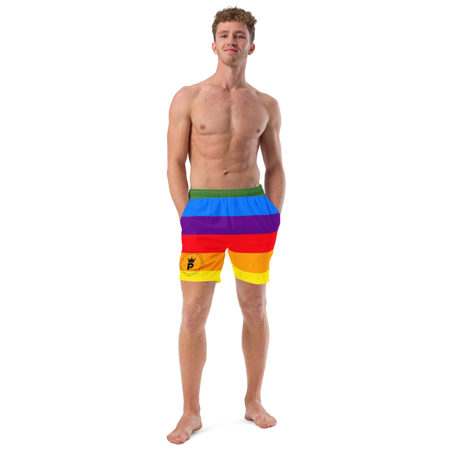 All-Over Print Recycled Swim Trunks - Logo (rainbow 2)