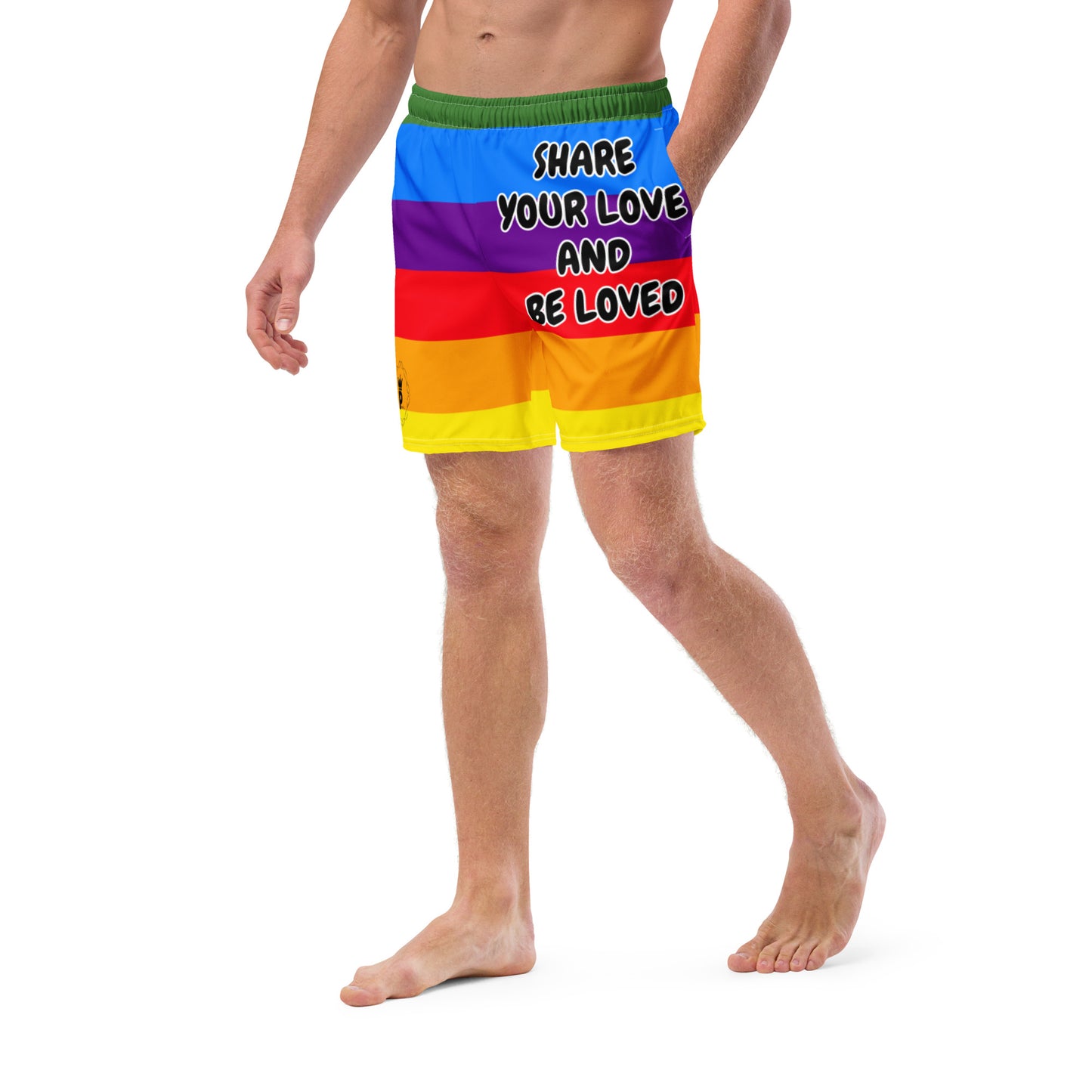 All-Over Print Recycled Swim Trunks - Share Love (rainbow 2)