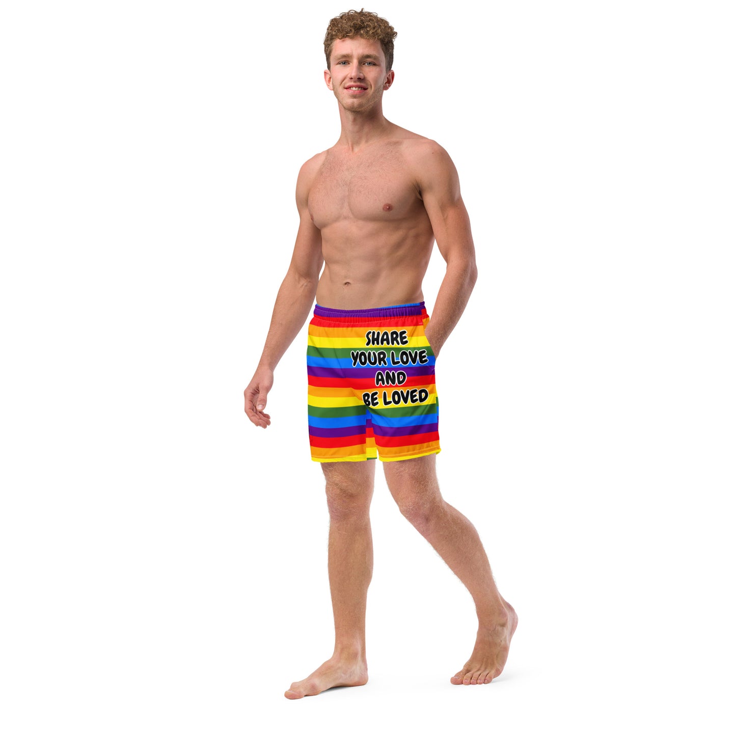 All-Over Print Recycled Swim Trunks - Share Love (rainbow 3)