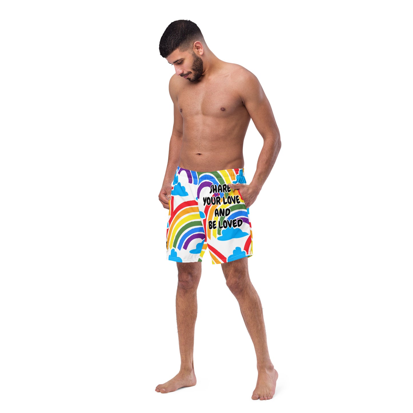 All-Over Print Recycled Swim Trunks - Share Love (rainbow 4)