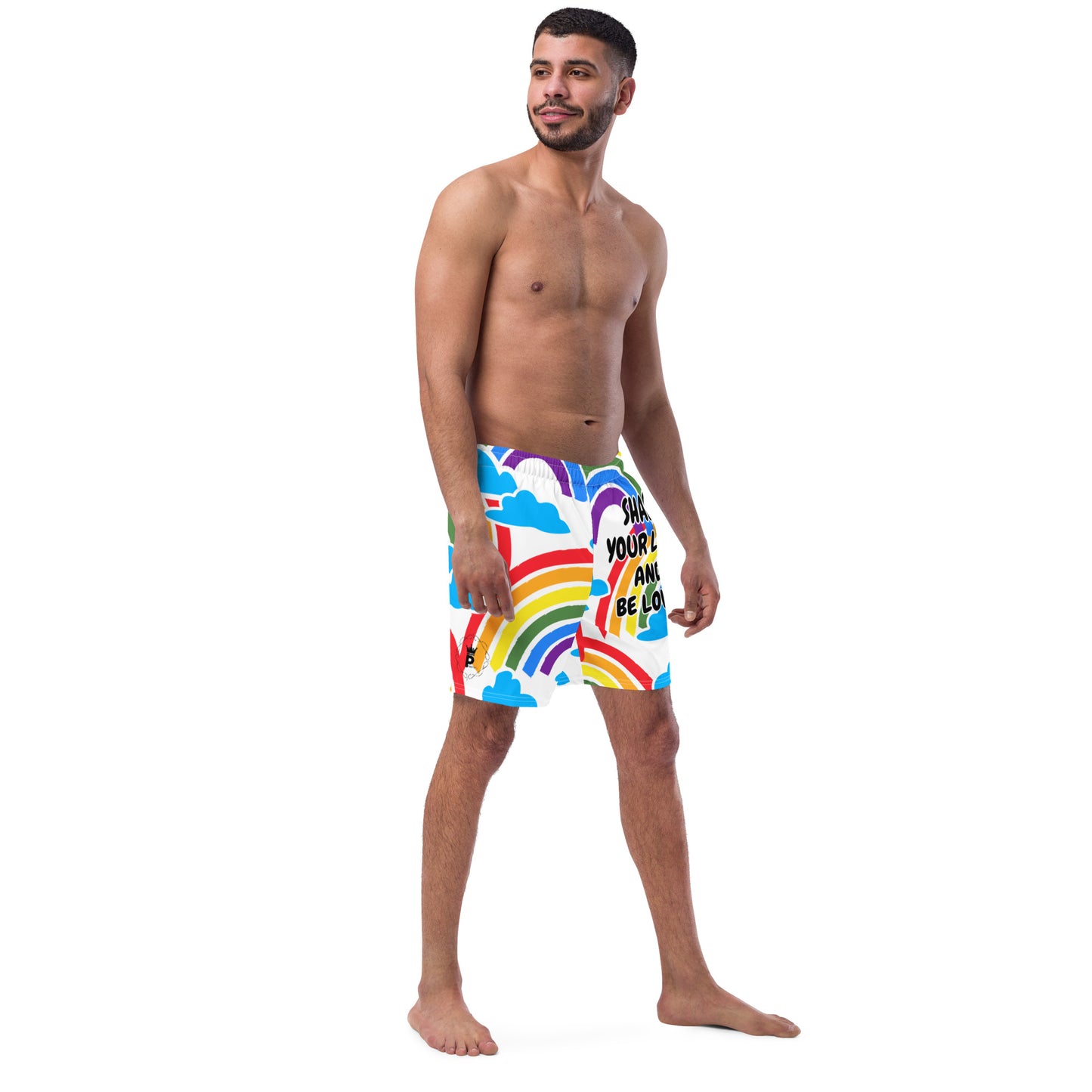 All-Over Print Recycled Swim Trunks - Share Love (rainbow 4)