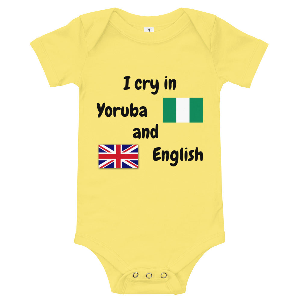 Baby Bilingual SS One Piece - Yoruba + EN (black print)