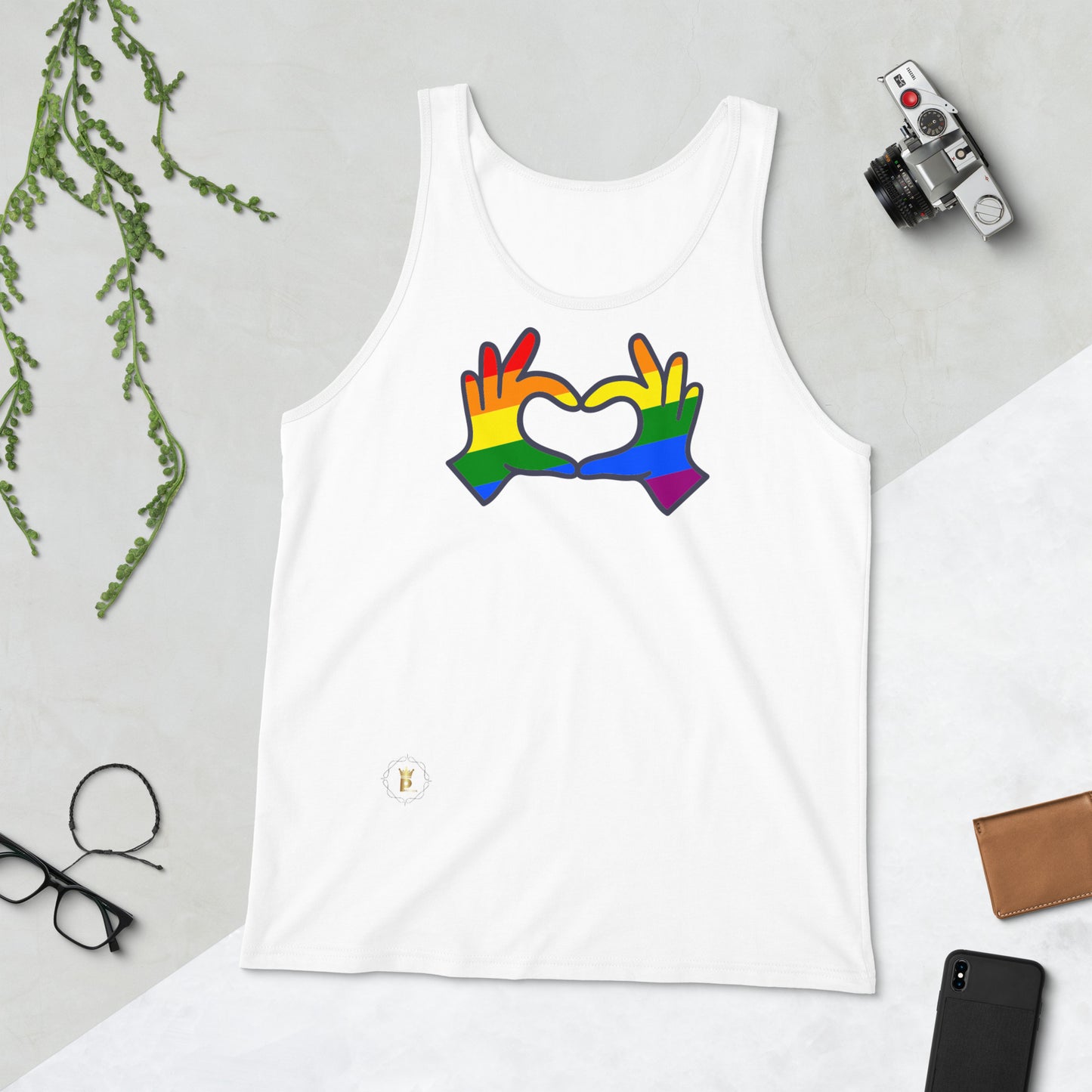 Unisex Rainbow Tank Top - Love Hand Heart Rainbow