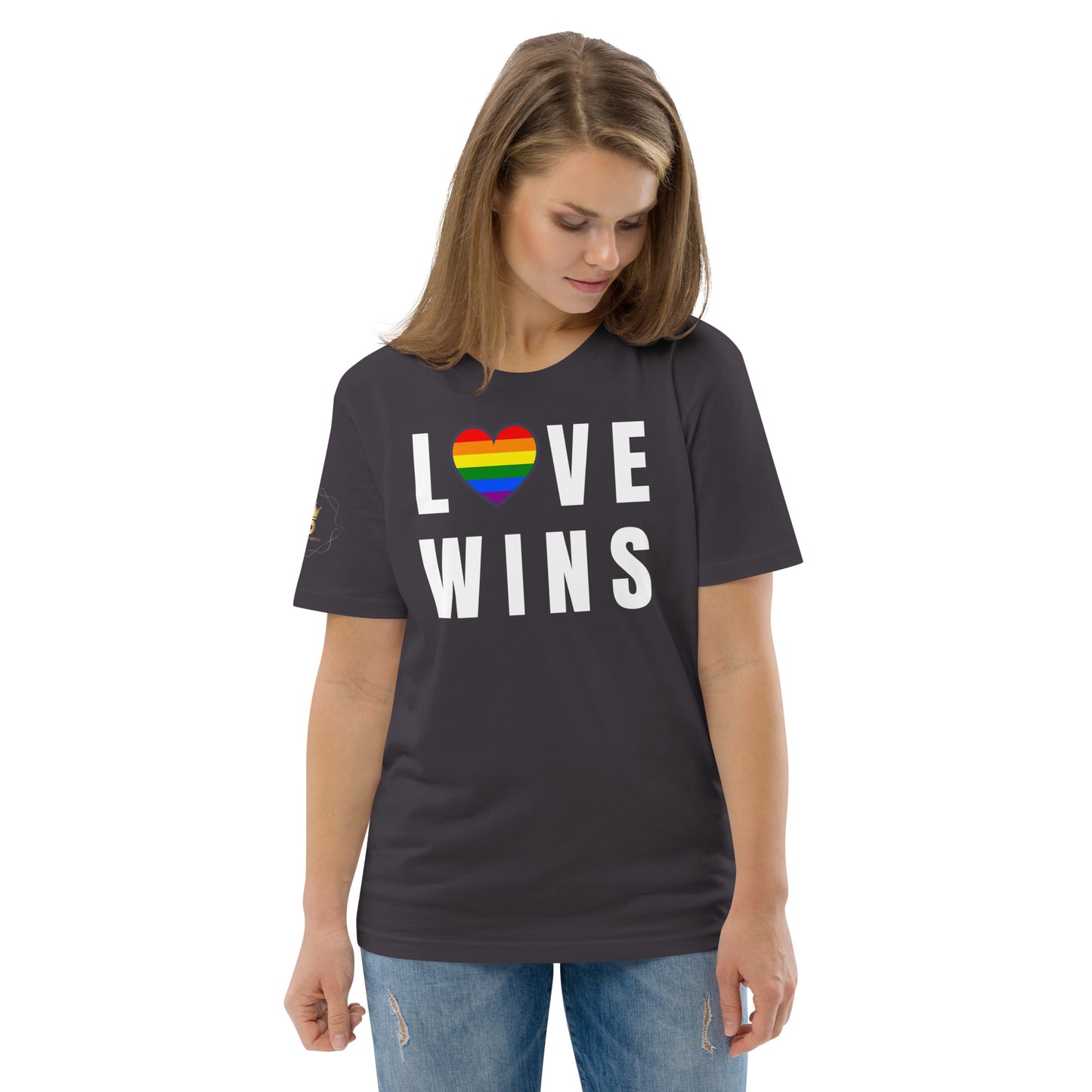 Unisex Rainbow Organic Cotton T-Shirt - Love Wins Rainbow Heart (white print)