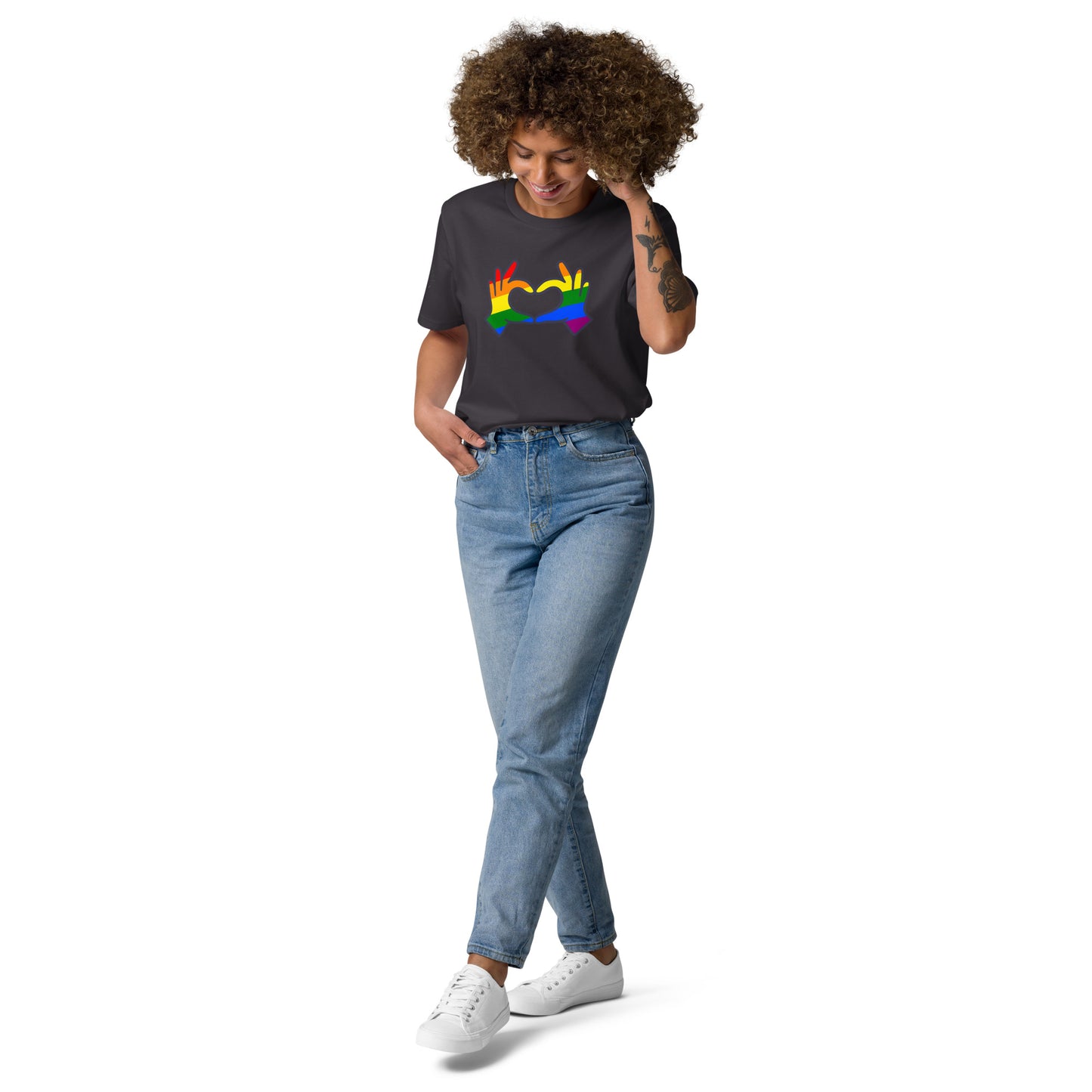 Unisex Rainbow Organic Cotton T-Shirt - Love Hand Heart Rainbow