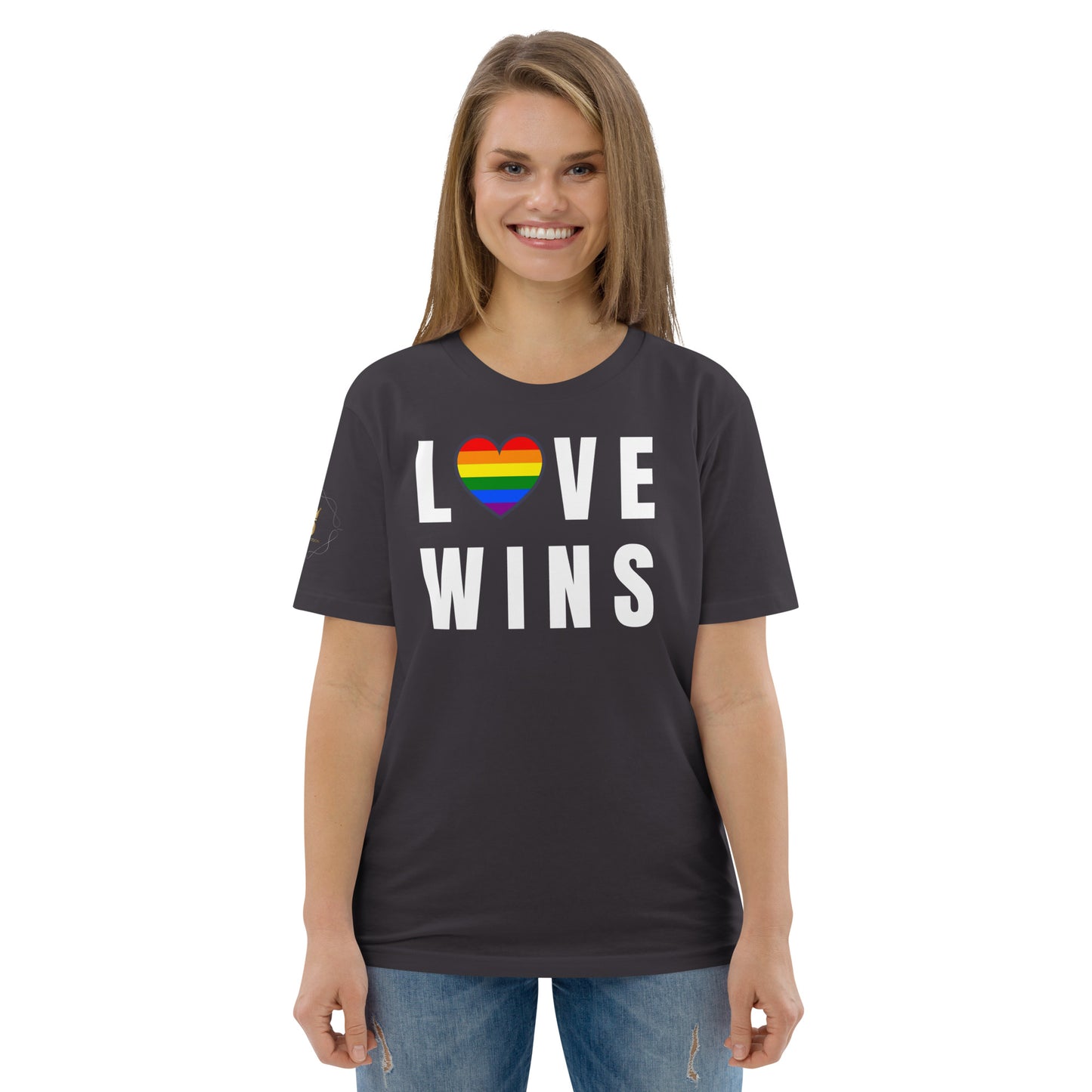 Unisex Rainbow Organic Cotton T-Shirt - Love Wins Rainbow Heart (white print)