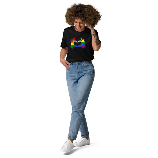 Unisex Rainbow Organic Cotton T-Shirt - Love Hand Heart Rainbow