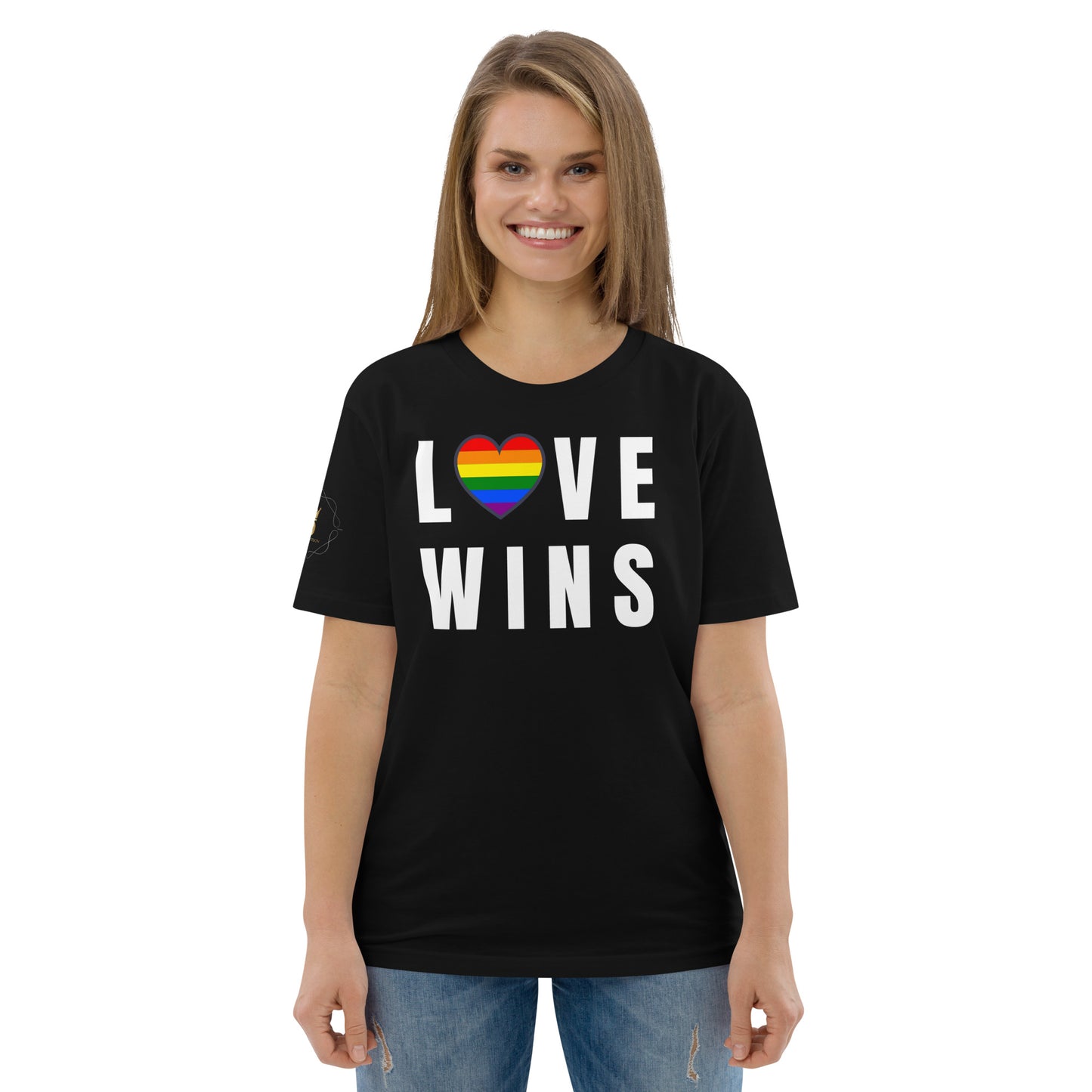 Unisex Rainbow Organic Cotton T-Shirt - Love Wins Rainbow Heart (white print)