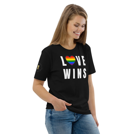 Unisex Rainbow Organic Cotton T-Shirt - Love Wins Rainbow Heart (white print)