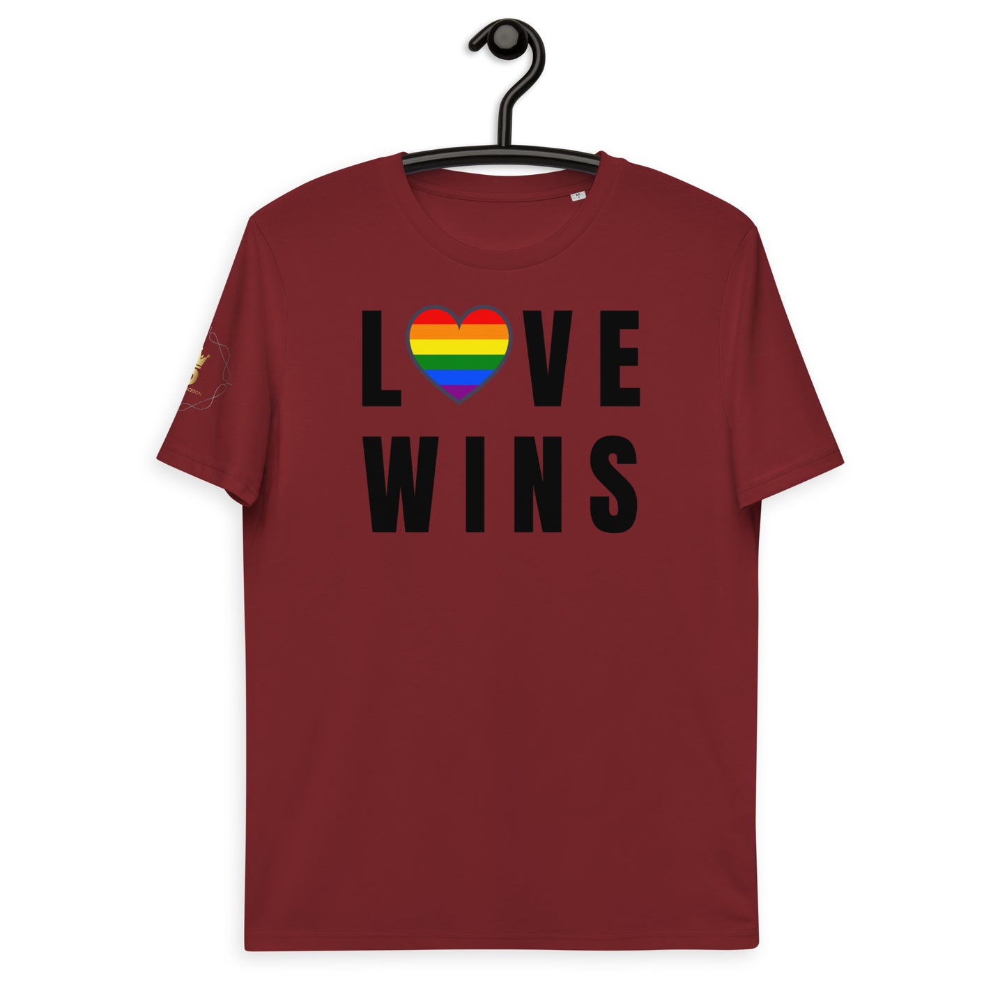 Unisex Rainbow Organic Cotton T-Shirt - Love Wins Rainbow Heart (black print)