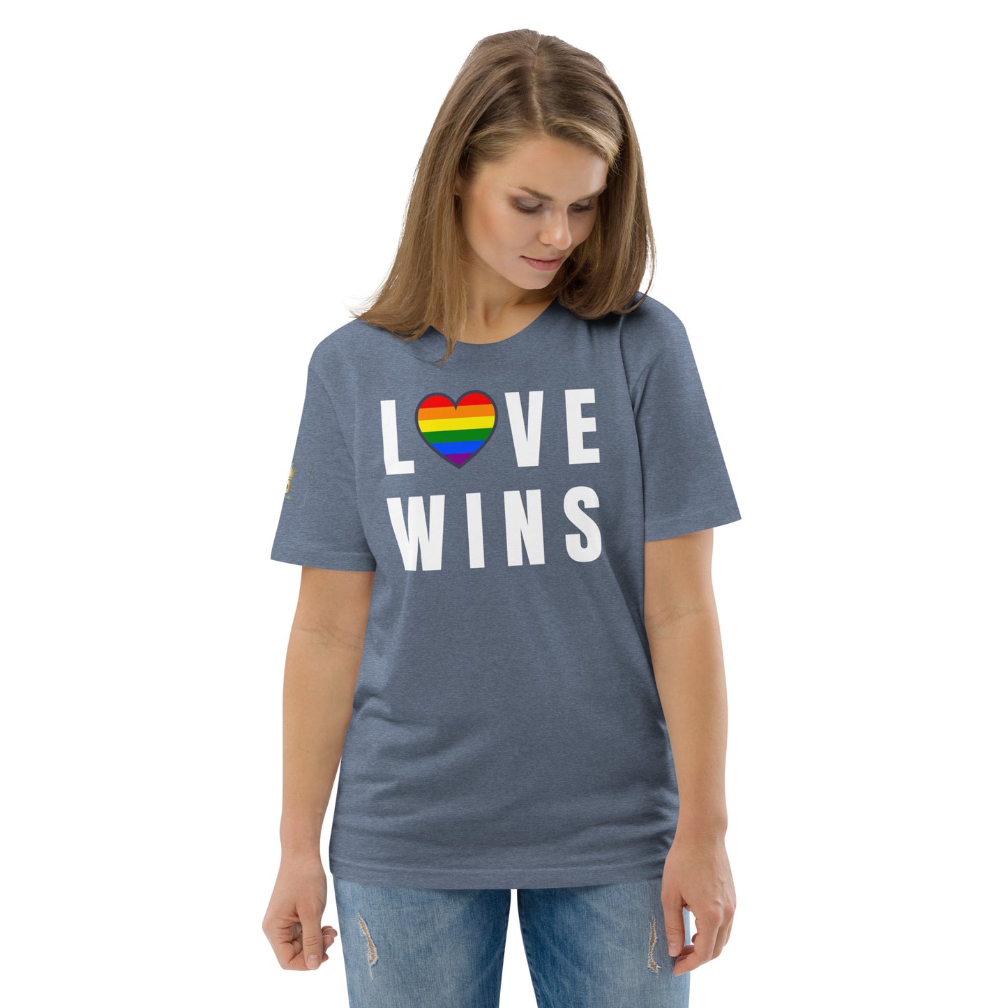 Unisex Rainbow Organic Cotton T-Shirt - Love Wins Rainbow Heart (white print)