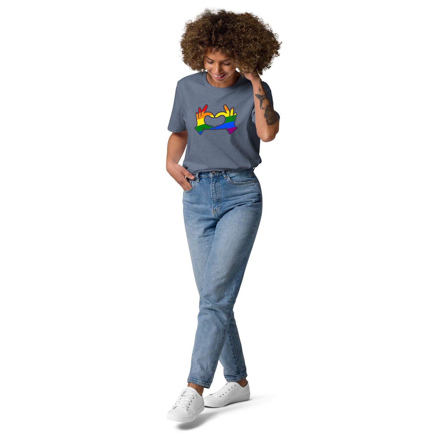 Unisex Rainbow Organic Cotton T-Shirt - Love Hand Heart Rainbow