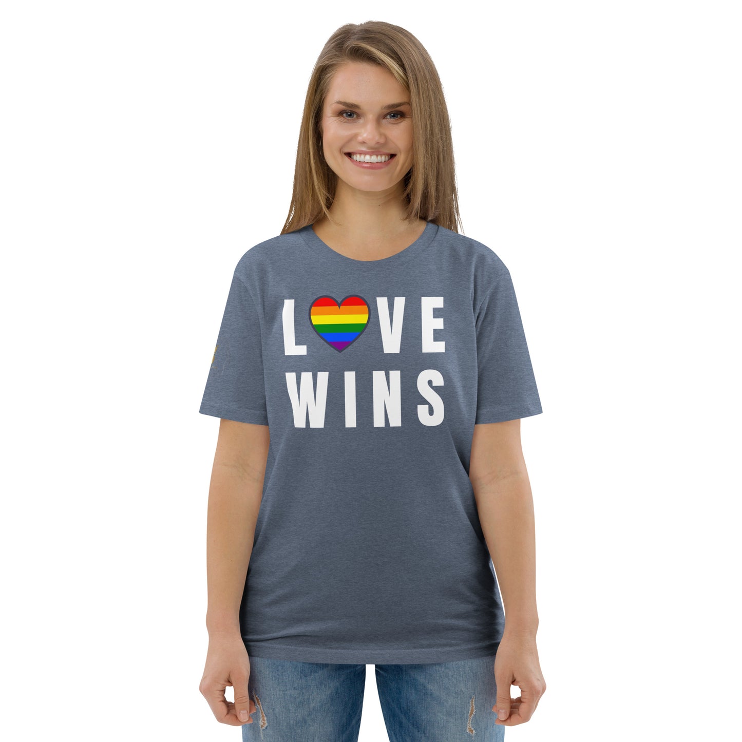 Unisex Rainbow Organic Cotton T-Shirt - Love Wins Rainbow Heart (white print)