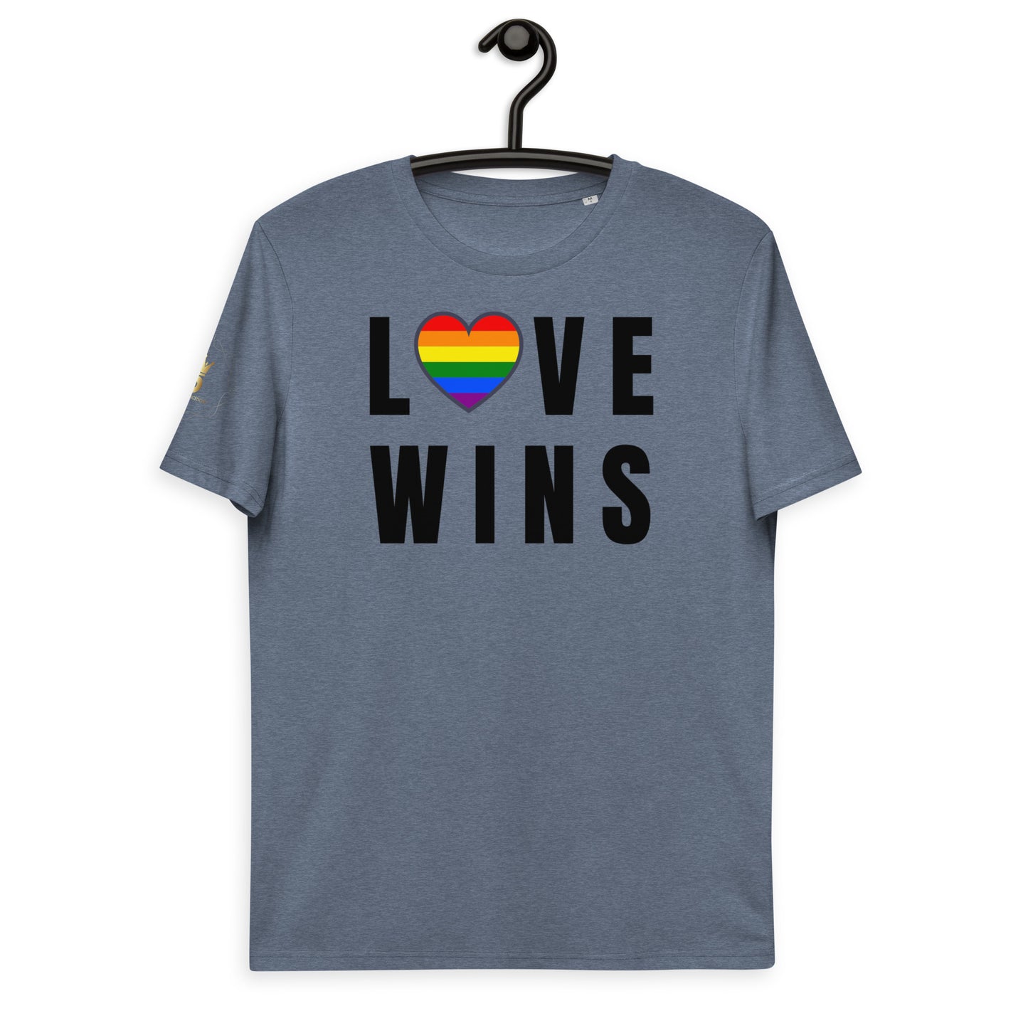 Unisex Rainbow Organic Cotton T-Shirt - Love Wins Rainbow Heart (black print)