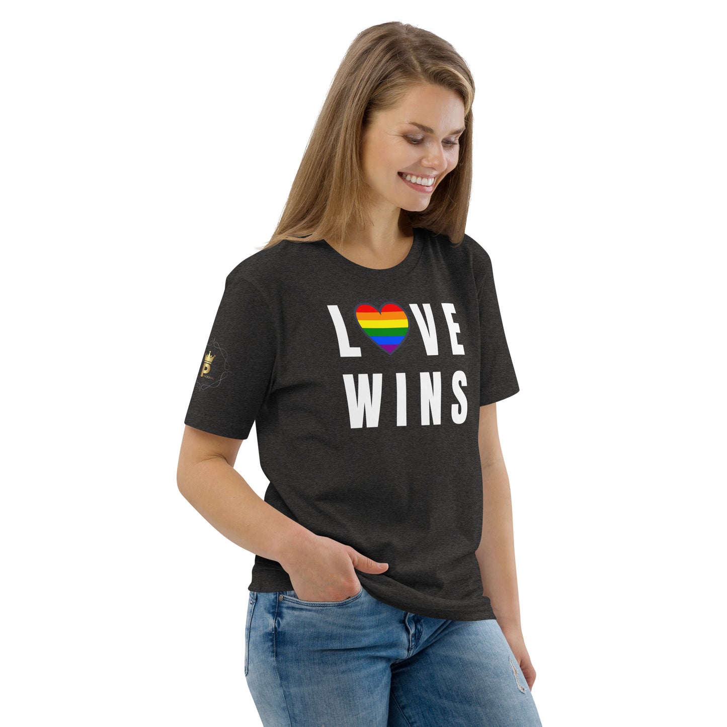 Unisex Rainbow Organic Cotton T-Shirt - Love Wins Rainbow Heart (white print)