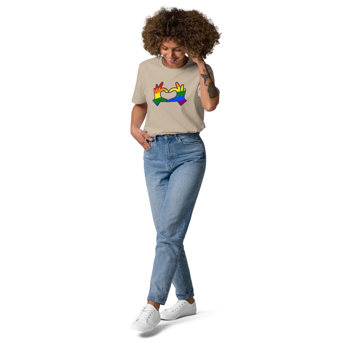 Unisex Rainbow Organic Cotton T-Shirt - Love Hand Heart Rainbow