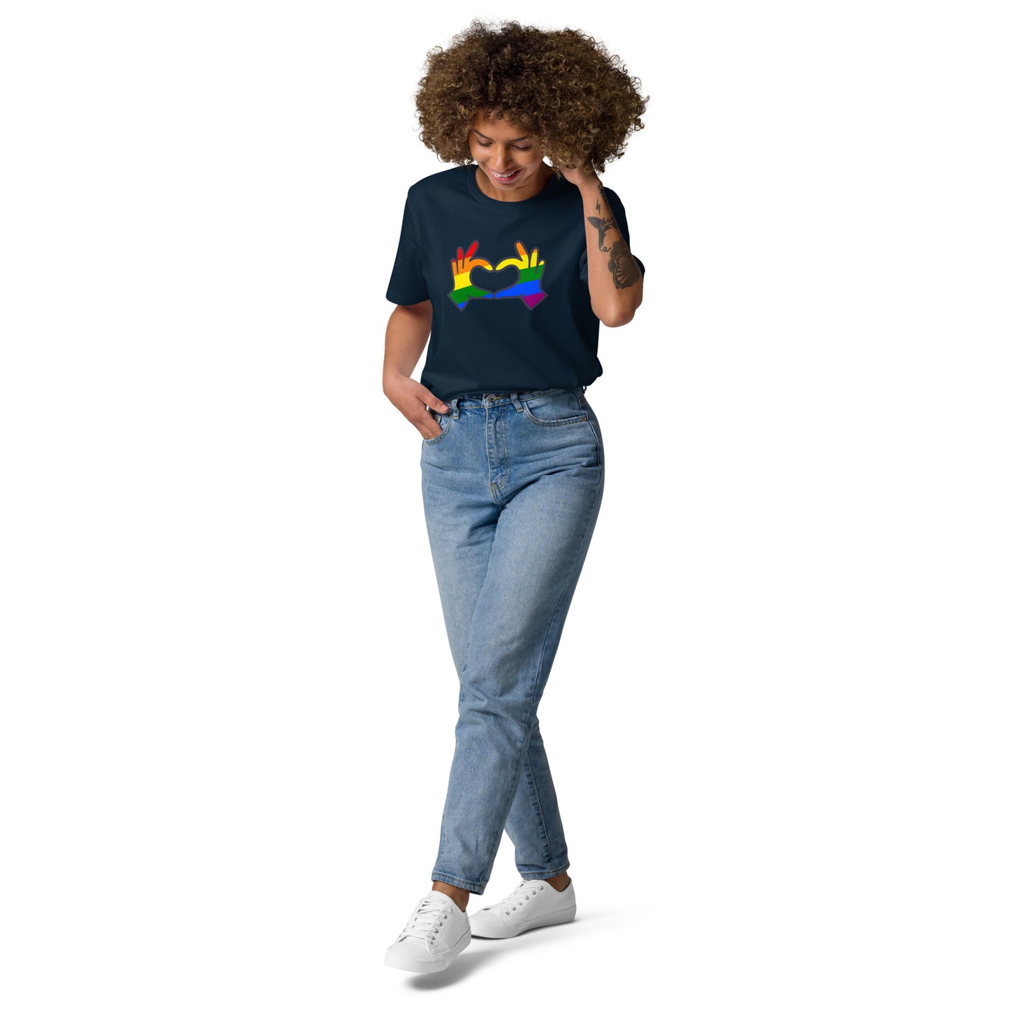 Unisex Rainbow Organic Cotton T-Shirt - Love Hand Heart Rainbow