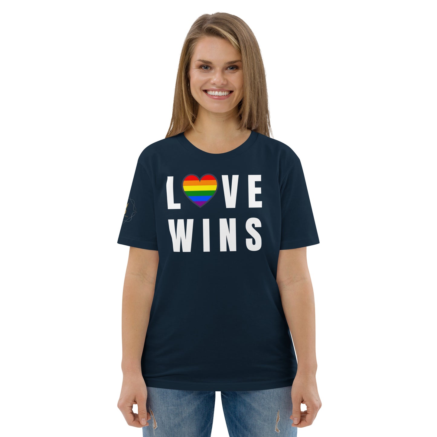 Unisex Rainbow Organic Cotton T-Shirt - Love Wins Rainbow Heart (white print)