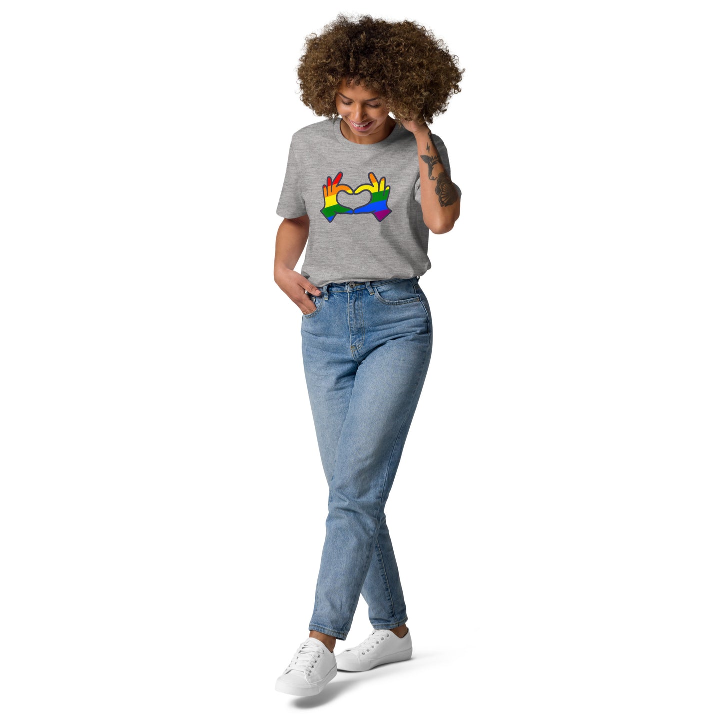 Unisex Rainbow Organic Cotton T-Shirt - Love Hand Heart Rainbow