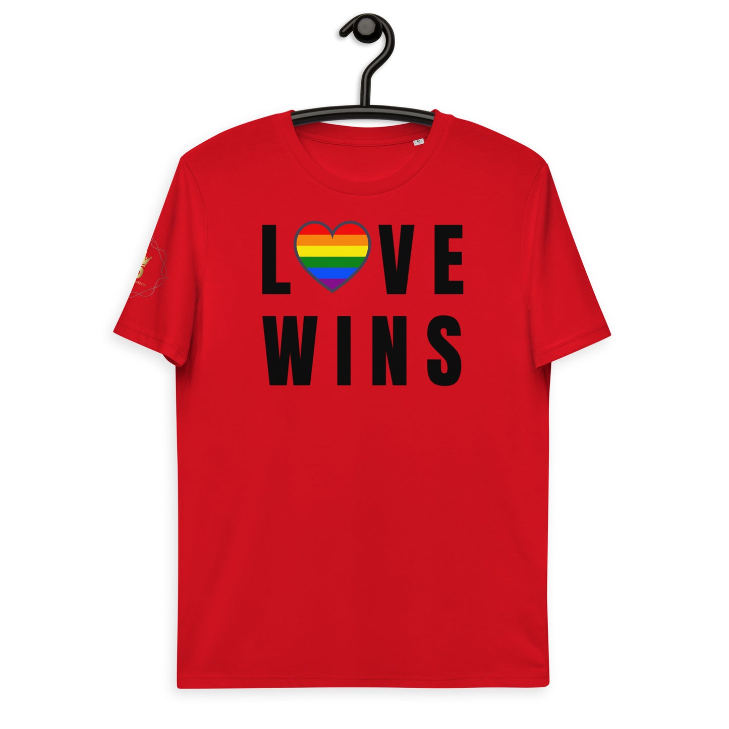 Unisex Rainbow Organic Cotton T-Shirt - Love Wins Rainbow Heart (black print)