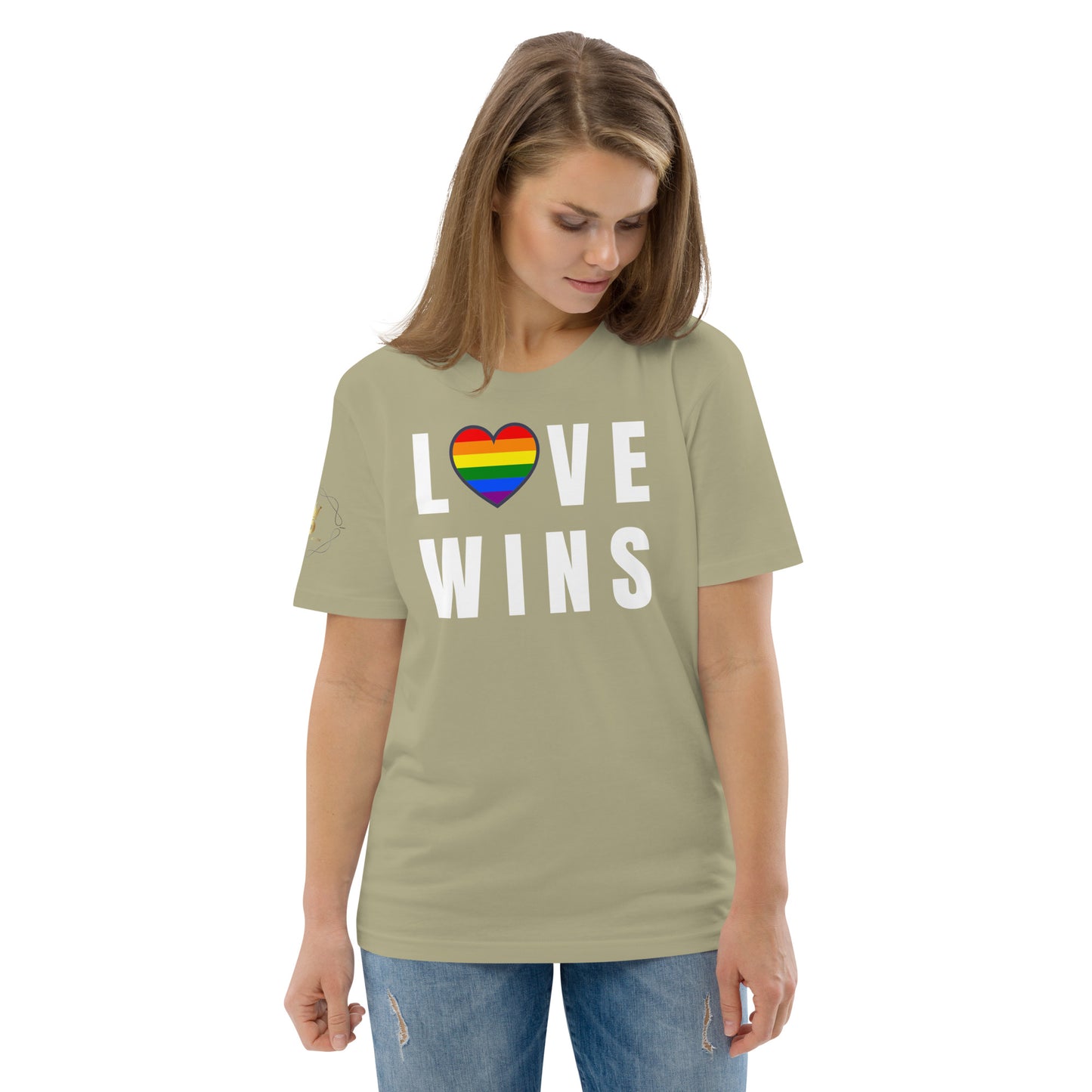 Unisex Rainbow Organic Cotton T-Shirt - Love Wins Rainbow Heart (white print)