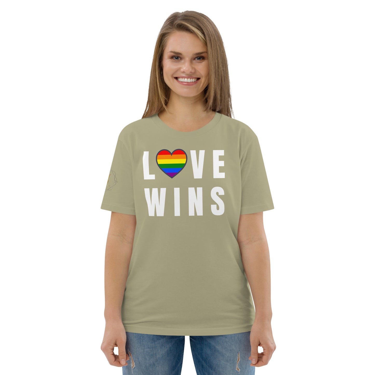 Unisex Rainbow Organic Cotton T-Shirt - Love Wins Rainbow Heart (white print)