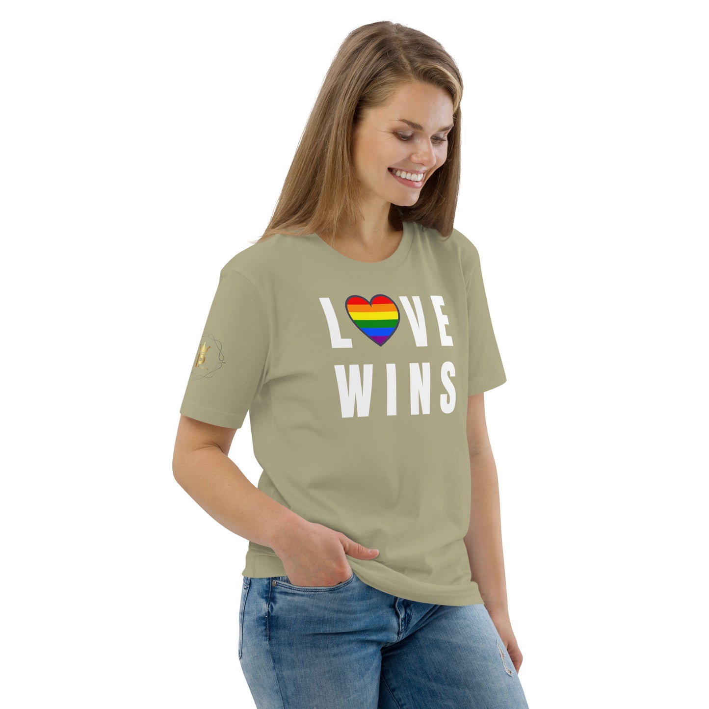 Unisex Rainbow Organic Cotton T-Shirt - Love Wins Rainbow Heart (white print)