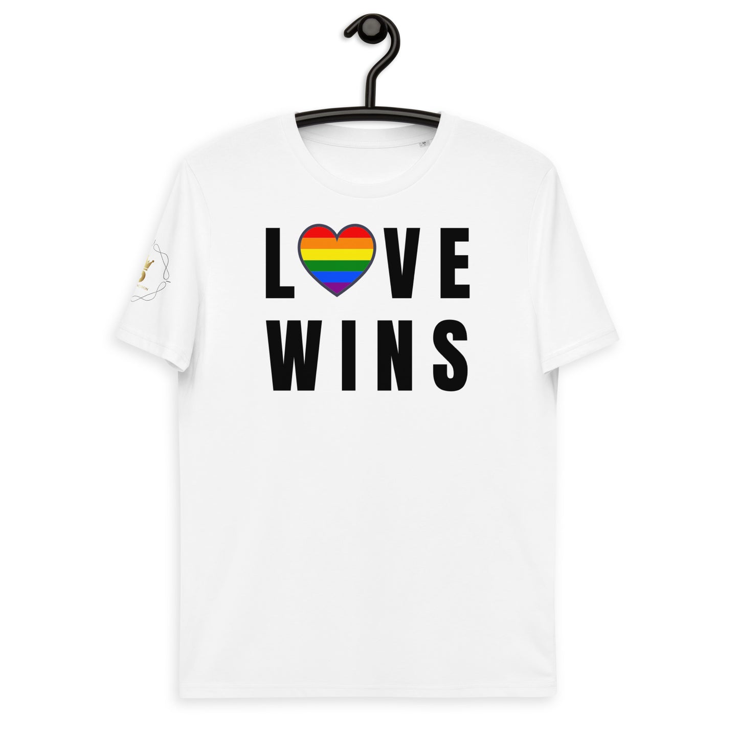 Unisex Rainbow Organic Cotton T-Shirt - Love Wins Rainbow Heart (black print)