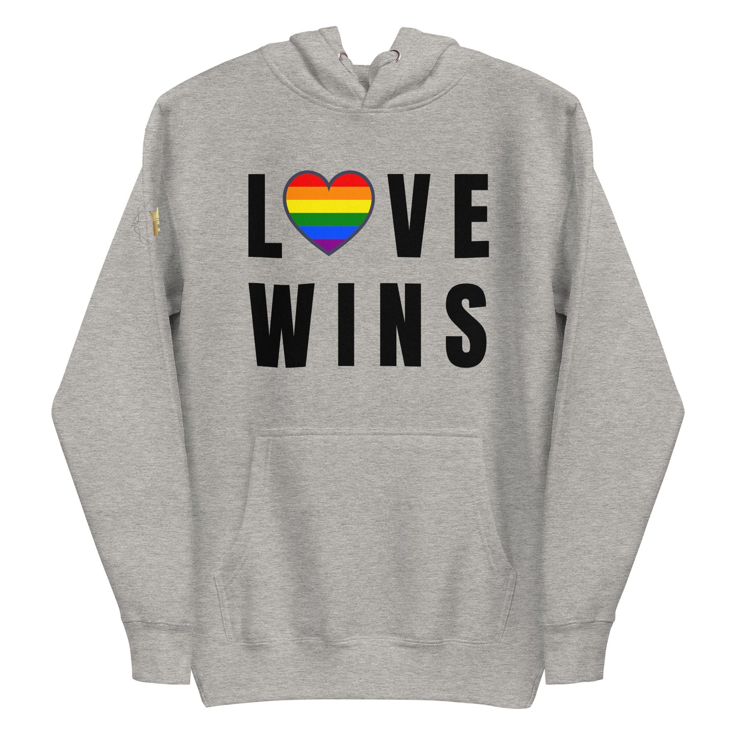 Unisex Rainbow Hoodie - Love Wins Rainbow Heart (black print)