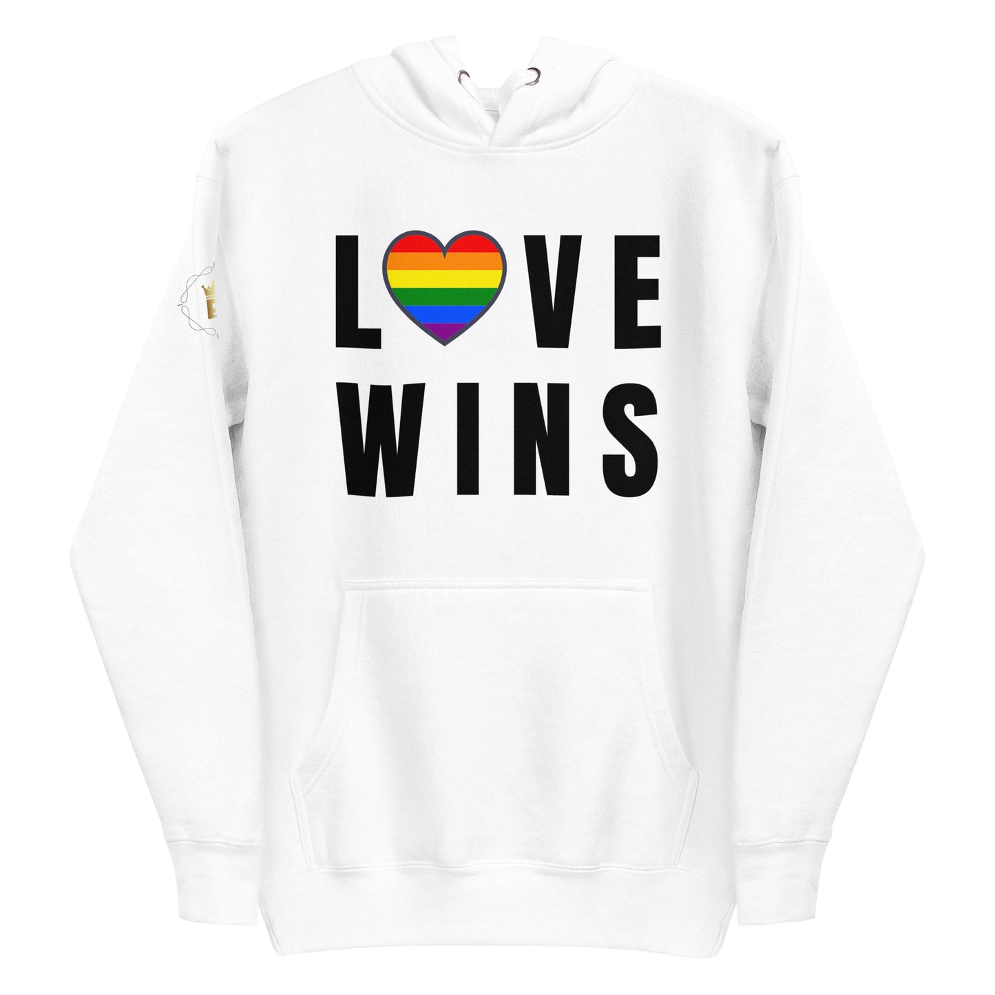 Unisex Rainbow Hoodie - Love Wins Rainbow Heart (black print)